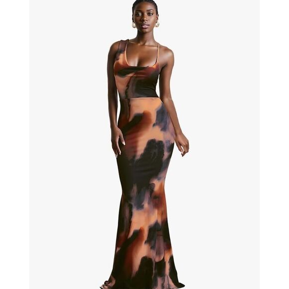 NEW Bodycon Asymmetric Cowl Neck Backless Slim Maxi Dress M - Picture 1 of 6